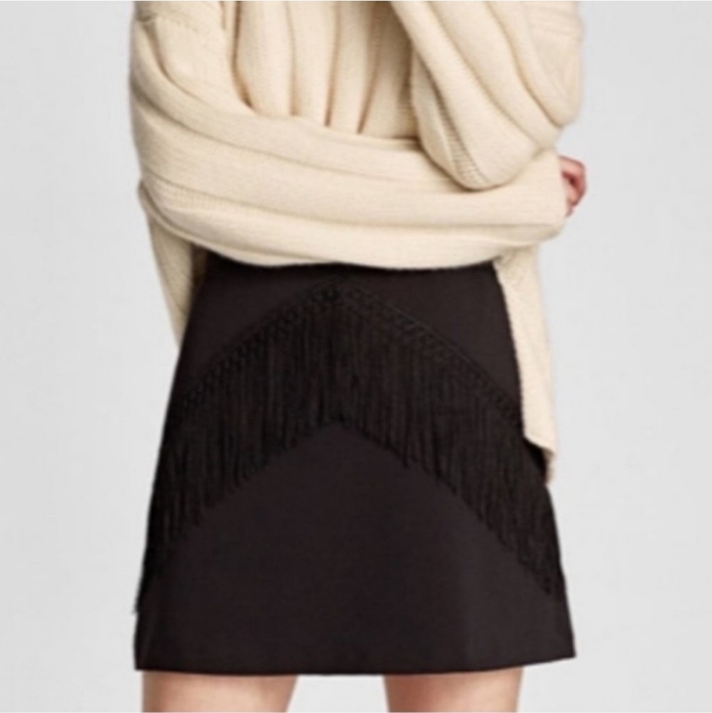 Zara Basic | Black fringe a-line Mini Skirt SMALL